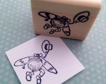 Cute Bug Waving Goodbye Wood Mounted Rubber Stamp 2888