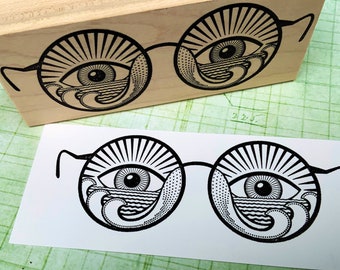 Nature Spectacles Rubber Stamp Art Stamp Detailed Stamp Eye Stamp Ocean Stamp Large Rubber Stamp