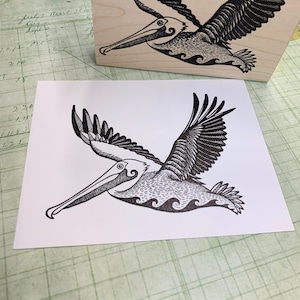 Pelican Bird in Flight Rubber Stamp for Card Making, Journaling, and Crafting