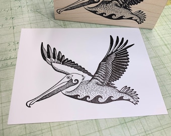 Pelican Bird in Flight Rubber Stamp for Card Making, Journaling, and Crafting