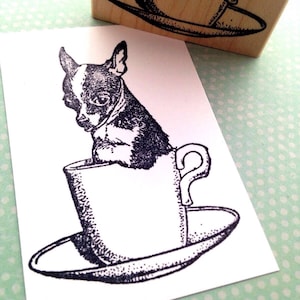 Chihuahua in a Teacup Wood Mounted Rubber Stamp 4579