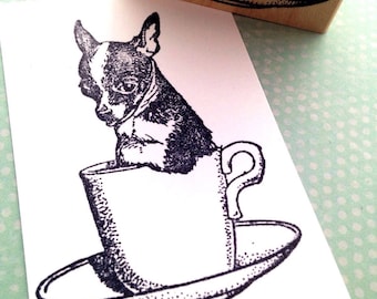 Chihuahua in a Teacup Wood Mounted Rubber Stamp 4579