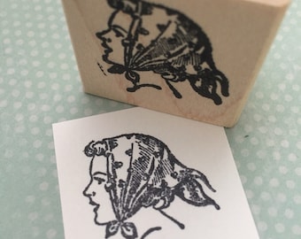 Retro Scarf Lady  Mounted Rubber Stamp 5168