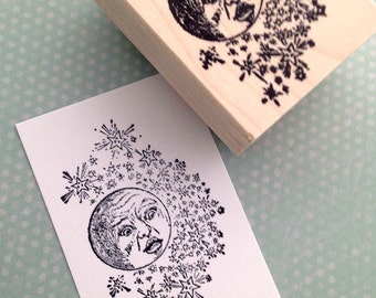 Moon and Stars Rubber Stamp 2040