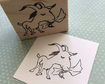 Goat Eating your Mail Wood Mounted Rubber Stamp 6474