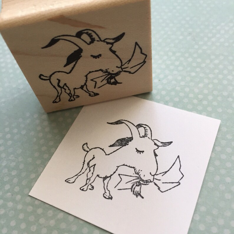 Goat Eating your Mail Wood Mounted Rubber Stamp 6474 image 1