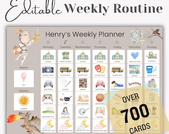 Knight Theme Weekly Planner for Kids: Visual Schedule, Routine Cards (Digital Download)