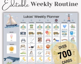 Boat Theme Weekly Planner for Kids: Visual Schedule, Routine Cards (Digital Download)
