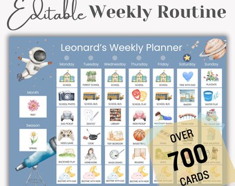 Space Theme Weekly Planner for Kids: Visual Schedule, Routine Cards (Digital Download)