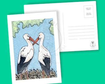 Carte postale "Cigognes Amoureuses", avec possibilité d'envoi suivi chez votre destinataire!