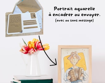Portrait à l'aquarelle personnalisé d'un Homme cher à votre coeur - à encadrer ou envoyer