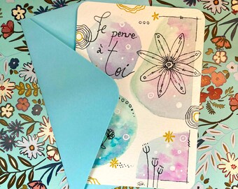 Carte "Je pense à toi", pour un cadeau fait main
