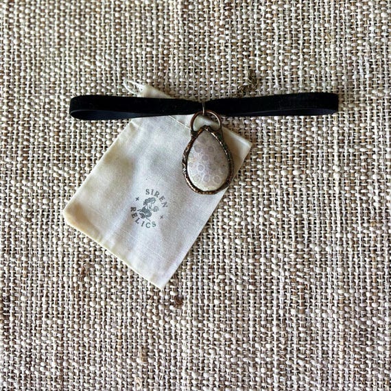 Gilded Fossil Coral Choker: Copper Electroformed Pendant, Black Suede