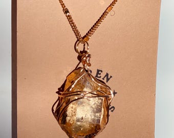 Gold Leaf Raw Quartz Necklace, Hand Wrapped Crystal Pendant
