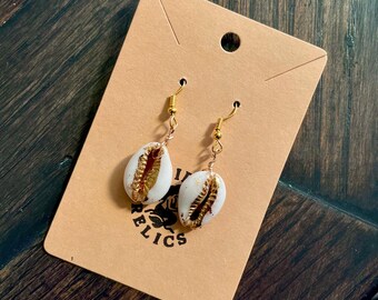 Cowrie Shell Earrings with Gold Accents • Beach Boho Earrings • Coastal Jewelry • Siren Relics