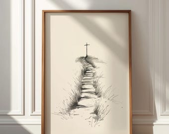 Minimalistisch christelijk geloof reis kunst aan de muur afdrukbaar nieuwjaar kruis pad aanmoediging decor