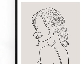 Minimalist Woman Line Art Portrait | Neutral Wall Decor (Digital Download)