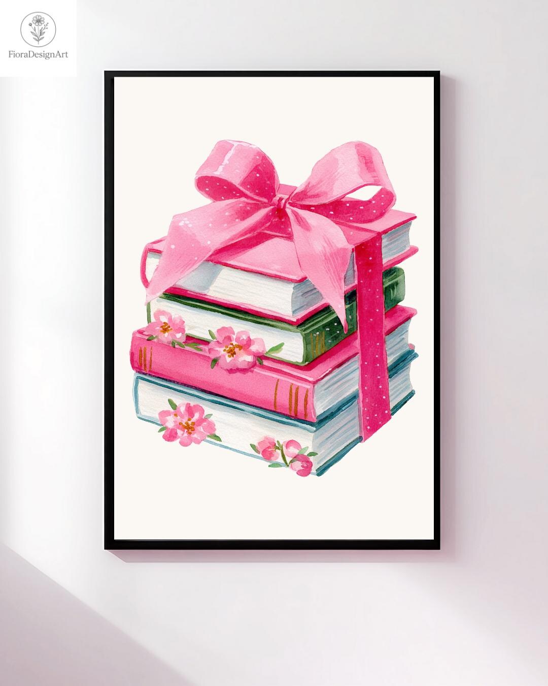 Pink Book Stack Wall Art Printable for Book Lovers Booktok Feminine ...
