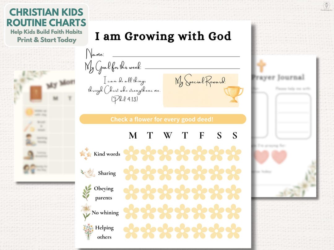 Christian Kids Routine Chart Printable Bundle, Bible Memory, Prayer ...