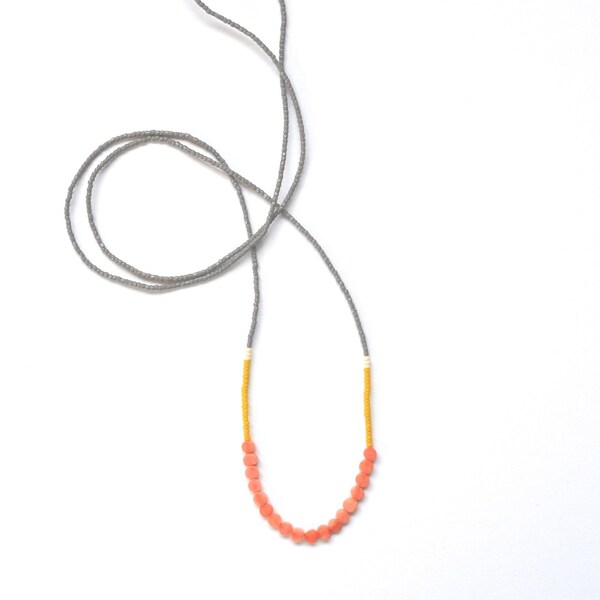 HALF OFF Enamoured Necklace - Pink Coral with Faceted Grey and Dirty Yellow Palette