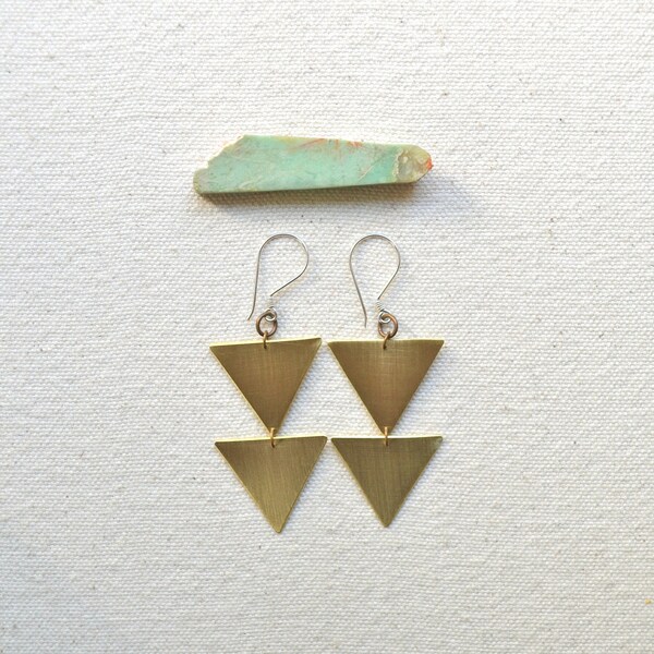 Various Points Earrings- Hand Cut Brass Triangles on Sterling