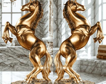 黄金の馬の彫刻 | 中国の馬の像 | 家庭や職場用のエレガントな装飾品