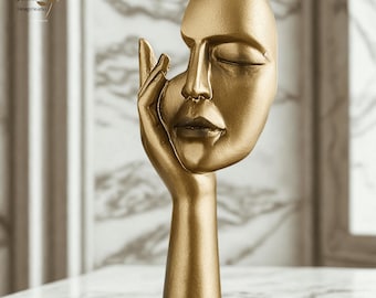 抽象的な沈黙は金の彫像：手作り樹脂の手顔彫刻 - Etsy 日本