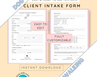 Intakeformulier voor hondenuitlaatservice, intakeformulier voor hondenuitlater, sjabloon voor huisdierenservice, formulier voor hondenoppas: bewerkbaar canva-sjabloon voor huisdieren