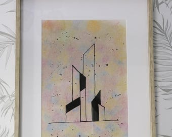 Unique pastel and East Indian ink illustration
