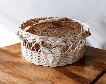 Cesta de mimbre para pan con conchas marinas para cocina rústica, frutero de ratán, cesta de almacenamiento de bambú