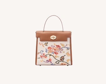 Chinese Embroidery Top Handle Bag, Chinoiserie Floral Crossbody Purse, Gift for Her