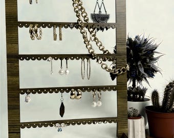 Expositor de pendientes de madera de nogal: organizador de joyas hecho a mano