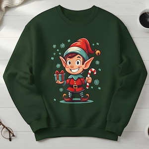 Sudadera navideña, suéter gráfico divertido, elfo ayudante de Papá Noel, regalos de Navidad