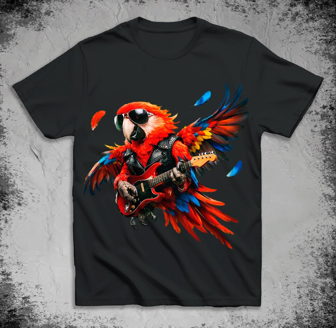 Rocker Parrot Playing the Guitar - Funny Animal Graphic T-shirt | Dry ...