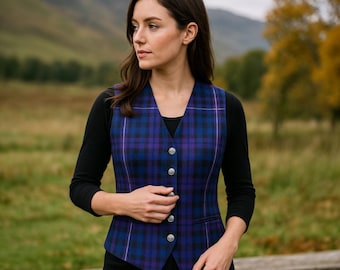 Women's Scottish Tartan Vest - Ladies Plaid Waistcoat - Acrylic Wool Highland Ladies Vest Available in 50+ Tartans