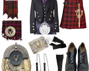 Herren Prince Charlie Kilt Outfit Scottish Hirschkopf Komplettes 13-teiliges Hochzeit Kilt Set Erhältlich in über 50 Clan Tartans