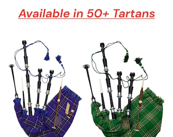 Scottish Great Highland Bagpipes With Silver Mounts - Handmade Rosewood Bagpipes Available in 50+ Tartans - Gift For Pipers & Musicians