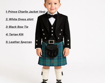 Kids Prince Charlie Kilt Outfit - 5 Pieces Tartan Kilt Outfit - Available in 50+ Clan Tartans
