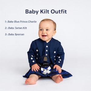 Conjunto de chaqueta y kilt azul bebé Príncipe Charlie escocés - Conjunto de kilt de las Tierras Altas para bebé - Conjunto de kilt para bebé disponible en más de 50 opciones de tartán