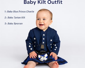 Scottish Baby Blue Prince Charlie Jacket & Kilt Outfit - Infant Highland Kilt Outfit - Baby Kilt Outfit Available in 50+ Tartan Options
