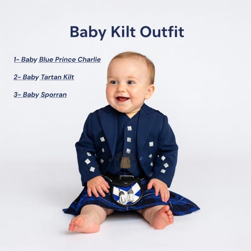Ensemble veste et kilt Prince Charlie écossais bleu layette - Ensemble kilt des Highlands pour bébé - Ensemble kilt pour bébé disponible dans plus de 50 options de tartan