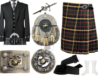 Men's USMC Argyle Jacket Kilt Outfit Scottish Wedding United States Marine Corps Kilt Outfit Set Available in 50+ Tartans