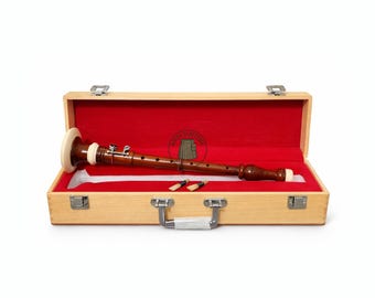 Scottish Tuneable Bombard Chanter Flute – Brown Rosewood Practice Chanter for Pipers – Includes 2 Reeds & Carry Case