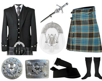 Herr Argyle-kavaj Kilt Outfit Skotsk Bröllopskilt Outfit Set Finns i 60+ Tartaner
