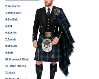 Scottish Men's Prince Charlie Kilt Outfit Complete 13 Piece Tartan Kilt Set