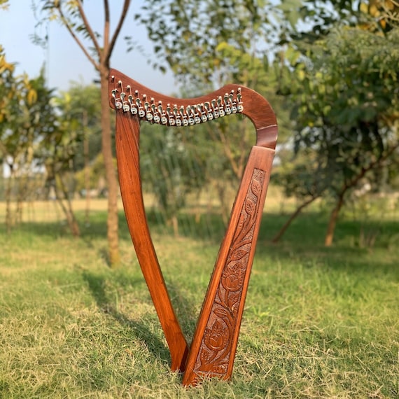 19 Strings Rosewood Irish Lever Lyre Harp Celtic Music Harp With Bag, Tuning Key & Nylon Strings