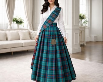 Ladies Hostess Kilt With Sash Full Length Tartan Kilt Skirt Available in 50+ Tartans