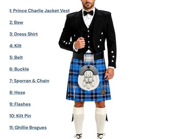 Scottish Men's Prince Charlie Complete Kilt Outfit Traditional Highland Wedding Custom Kilt Set Available In 60+ Clan Tartan