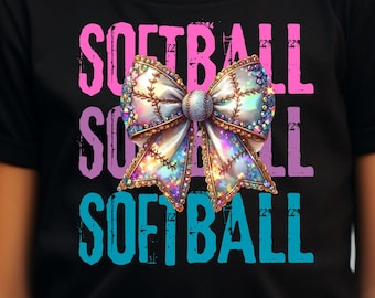 Softball Bow PNG | Sparkly Rhinestone Softball DGTL