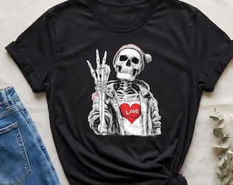 Camiseta "Esqueleto Amor" de Comfort Colors, camiseta gótica de San Valentín, camiseta "Esqueleto Mano de la Paz", ropa urbana unisex